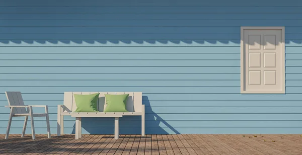 Terraço azul à beira-mar 3D Renderização Imagem — Fotografia de Stock