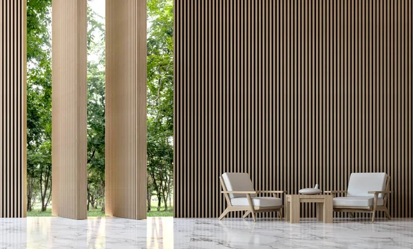 Az erdő nyugodt modern nappali 3d Rendering kép — Stock Fotó