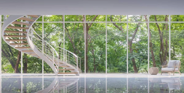 Spirális lépcsők üveg ház 3d megjelenítő kép — Stock Fotó