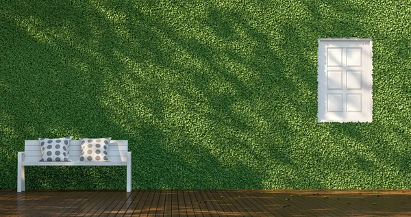 Parede verde e cadeira branca 3D renderização imagem — Fotografia de Stock