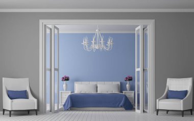 Modern klasik yatak odası iç 3d render resim.