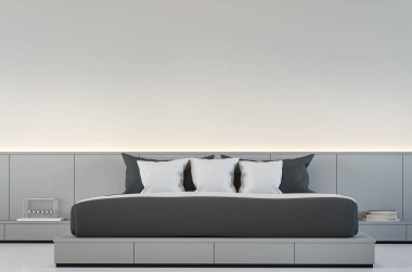 Siyah ve beyaz 3d render resim ile modern yatak odası iç