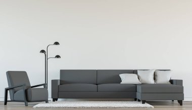 Modern oturma odası iç siyah ve beyaz 3d render resim ile