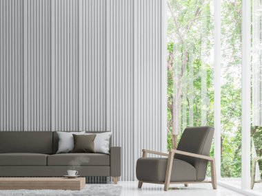 Modern beyaz oturma odası 3d resim işleme