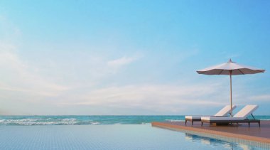 Havuzu Teras deniz görünümü 3d render resim ile