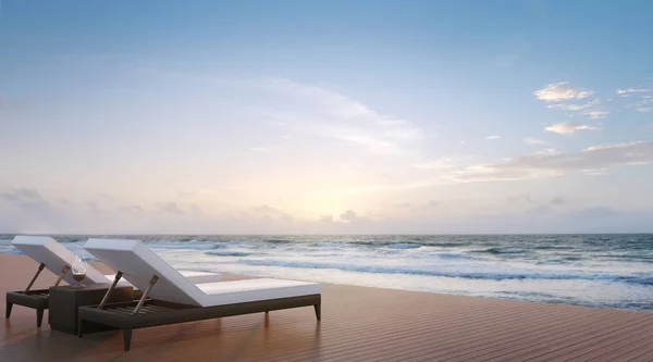 海侧阳台和日光浴浴床 3d 渲染图像 — 图库照片