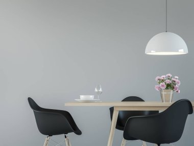 Siyah ve beyaz ile modern yemek odası iç 3d işleme görüntü
