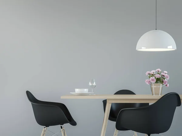 Siyah ve beyaz ile modern yemek odası iç 3d işleme görüntü