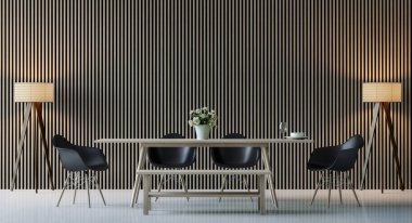 Modern çağdaş yemek odası iç 3d render resim