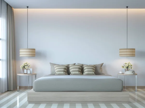 Μοντέρνο λευκό υπνοδωμάτιο μίνιμαλ στυλ απόδοσης 3d εικόνας — Φωτογραφία Αρχείου