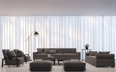 Modern white living room minimal style 3D rendering Image clipart