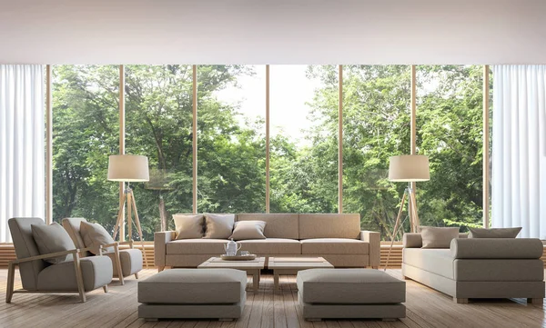 3d render resim doğa manzaralı modern oturma odası — Stok fotoğraf