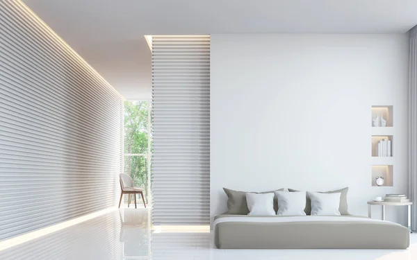 Modern beyaz yatak odası iç 3d render resim