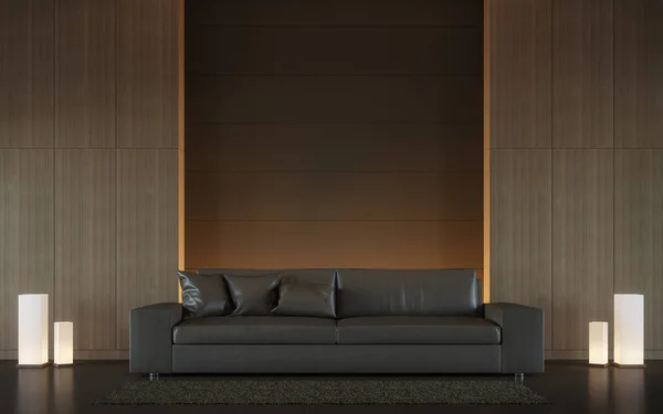 现代棕色客厅里最小的内饰风格 3d 渲染图像 — 图库照片
