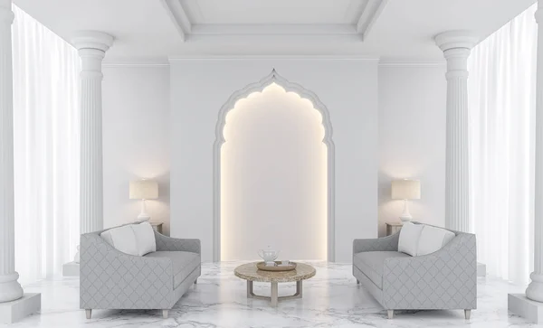 Luxo branco sala de estar 3D renderização Imagem — Fotografia de Stock