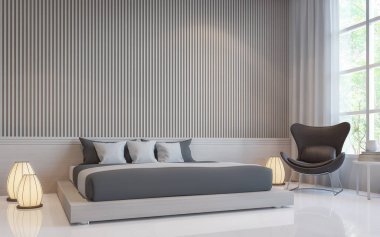 Modern white bedroom interior 3d rendering image clipart