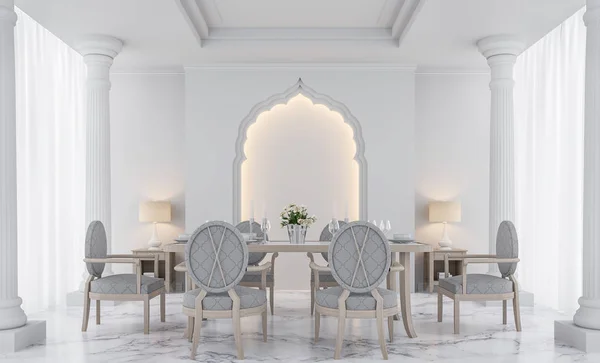 Luxury white dining room 3D rendering Image