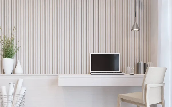 Modern beyaz çalışma oda iç 3d render resim