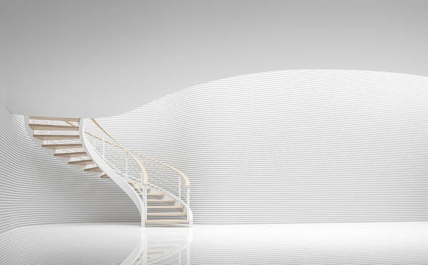 Habitación blanca vacía espacio moderno y escalera de caracol 3d representación de imagen — Foto de Stock