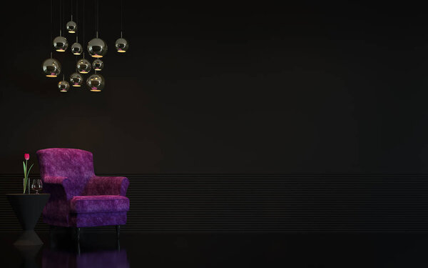 Modern  luxury black living room interior 3d rendering image