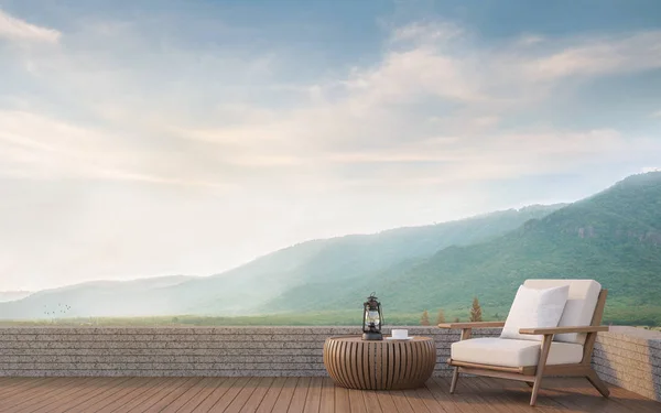 Outdoor living with mountain view 3d rendering image — Stock Photo, Image