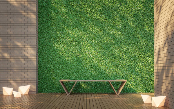 Privacy Terrace with Green wall 3d rendering image