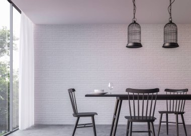 Doğa görünümü 3d işleme görüntü ile modern loft yemek odası