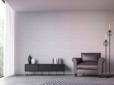 Doğa görünümü 3d işleme görüntü ile modern loft oturma odası