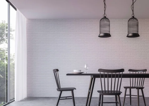 Doğa görünümü 3d işleme görüntü ile modern loft yemek odası — Stok fotoğraf