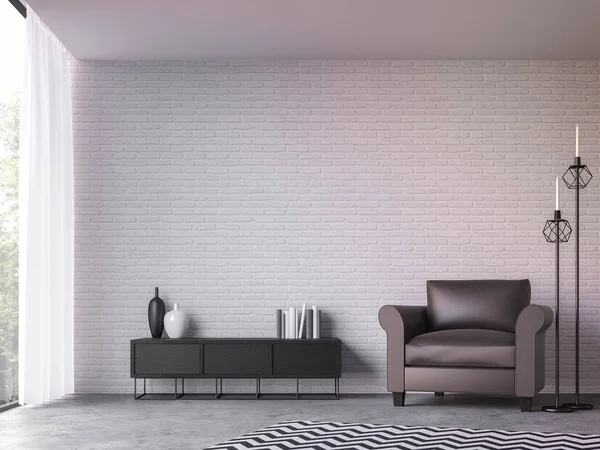 Moderno soggiorno soppalco con vista sulla natura immagine di rendering 3d — Foto Stock