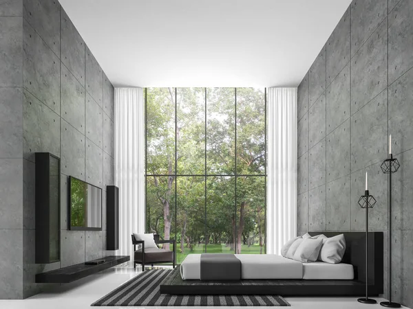 Dormitorio loft moderno 3d imagen de renderizado —  Fotos de Stock