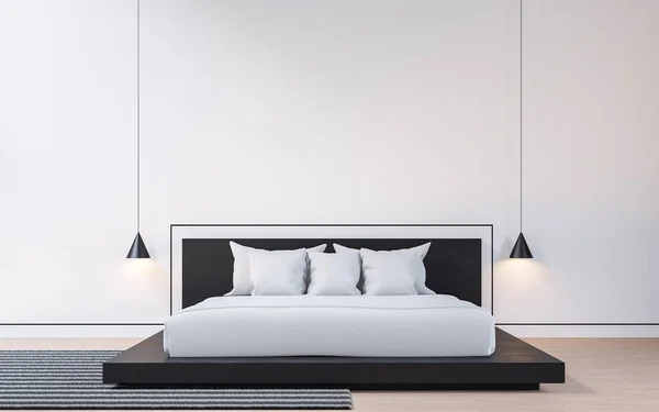 Siyah ve beyaz 3d render resim ile modern yatak odası