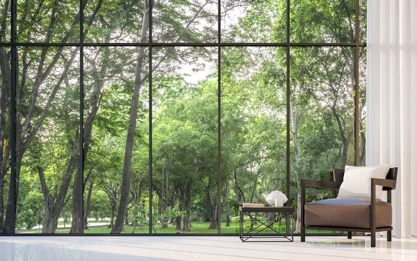 Modern oturma odası Bahçe Manzaralı 3d render resim.