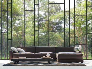 Modern oturma odası Bahçe Manzaralı 3d render resim