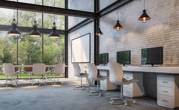 Loft tarzı office 3d işleme görüntü