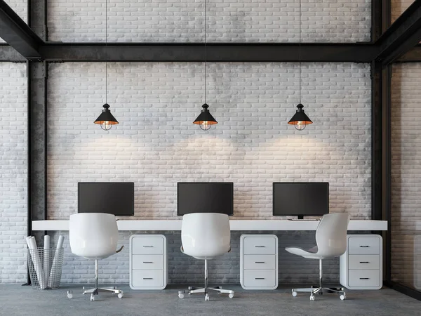 Loft stijl kantoor 3d rendering beeld — Stockfoto