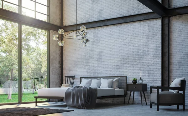 Loft tarzı yatak 3d işleme görüntü