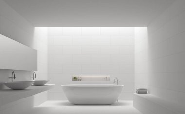 Modern beyaz banyo iç en az tarzı 3d render resim