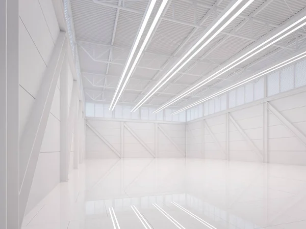 Moderna imagen de renderizado 3d interior de almacén blanco — Foto de Stock