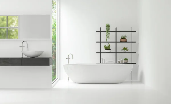 Modern beyaz banyo iç en az tarzı 3d render resim