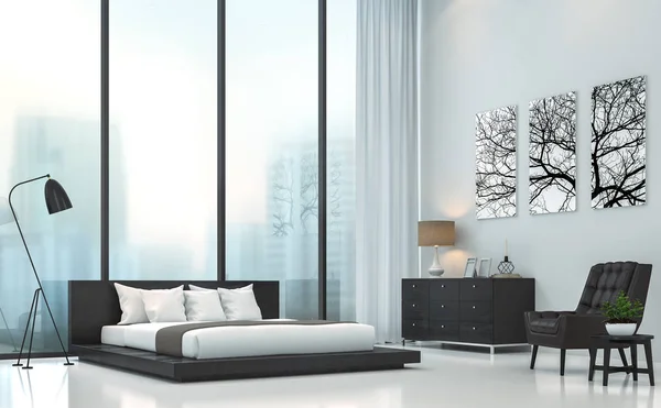 Nowoczesna sypialnia białe 3d renderowania obrazu — Zdjęcie stockowe
