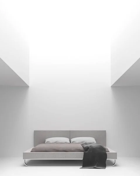 Modern fehér hálószoba belső minimál stílusú 3d megjelenítő kép — Stock Fotó