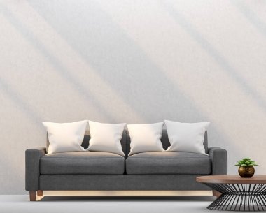 Modern living room and empty walls with sunlight shining through 3d rendering image clipart
