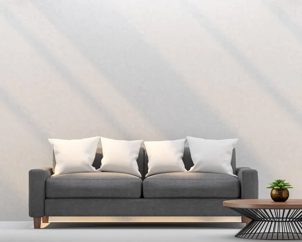 Sala de estar moderna y paredes vacías con luz solar que brilla a través de la imagen de representación 3d —  Fotos de Stock