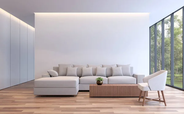 Μοντέρνο λευκό σαλόνι στυλ minimal 3d απόδοση εικόνας — Φωτογραφία Αρχείου