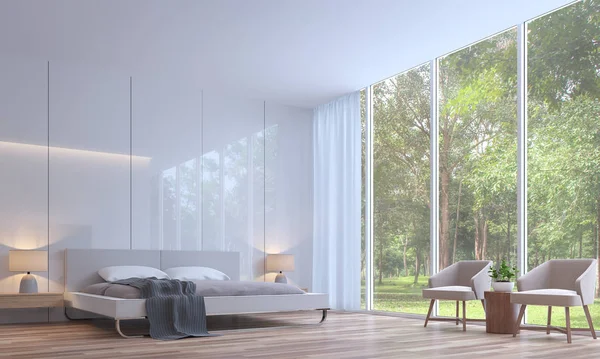 Современная белая спальня минимальный стиль 3D рендеринг изображения — стоковое фото