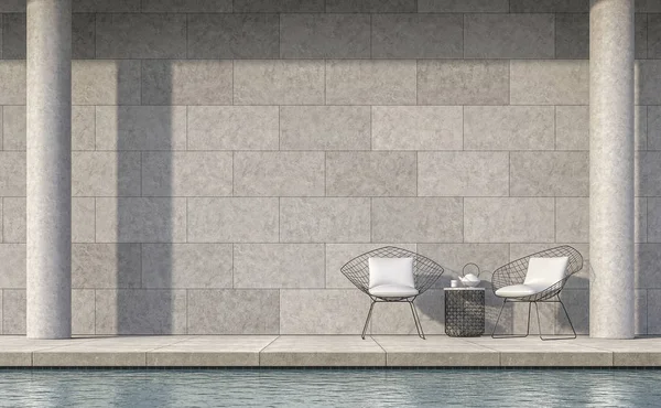 Estilo moderno loft piscina terraza 3d renderizado imagen —  Fotos de Stock