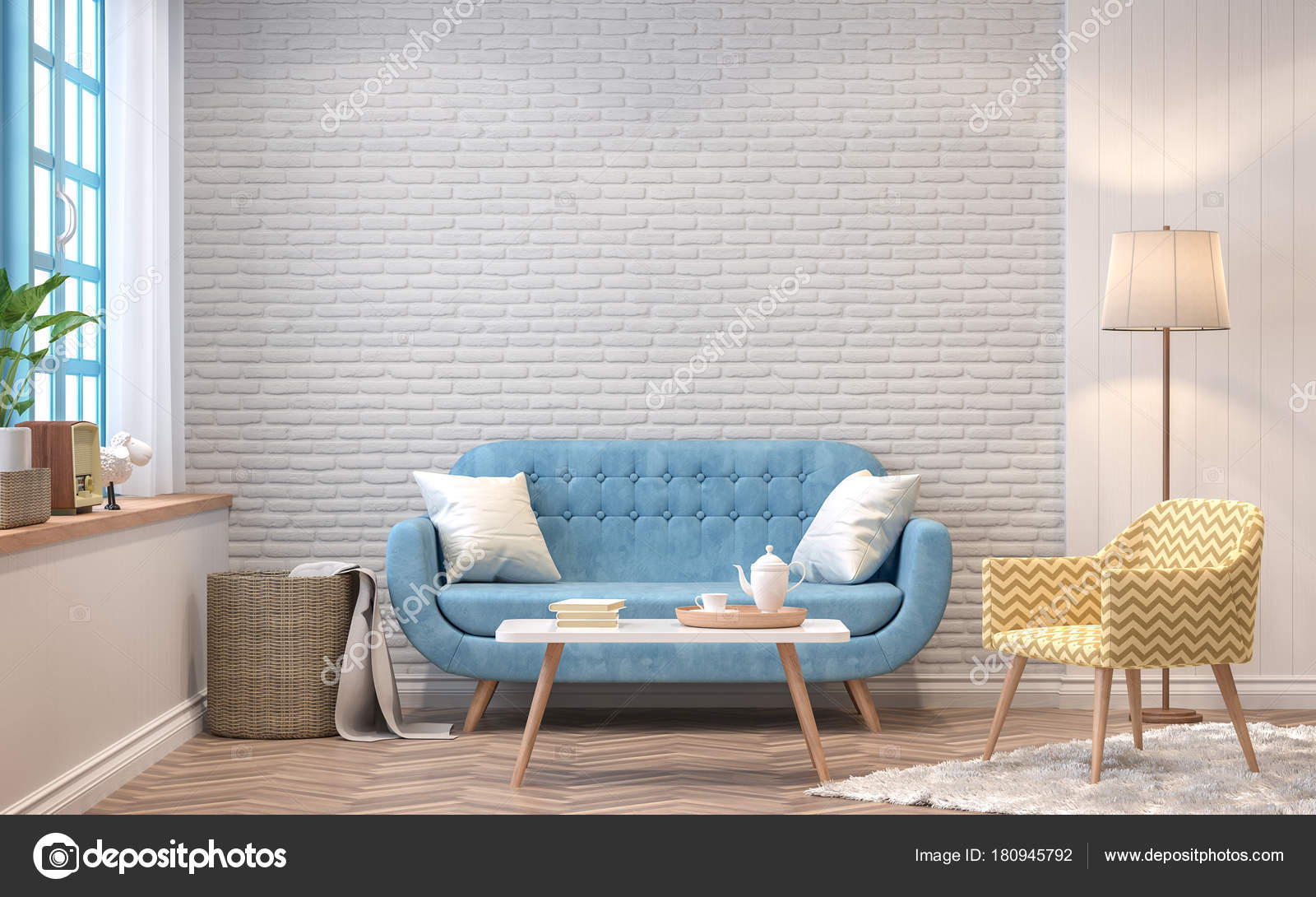 Vintage Living Room Rendering Image Rooms Have Wooden Floors White