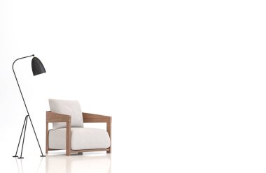 White fabric armchair on white background 3d rendering image.There are clipping path on an armchair and lamp. clipart