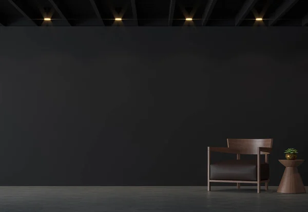 Moderna Sala Estar Loft Con Pared Negra Rendering Image Son — Foto de Stock